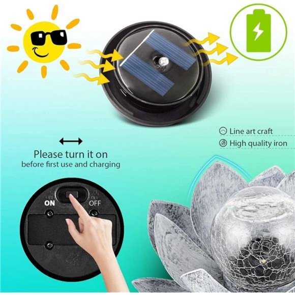 Waterproof Solar Lights Outdoor Garden, Globe Glass Lotus, for Walkway ,Tabletop - Picture 5 of 6